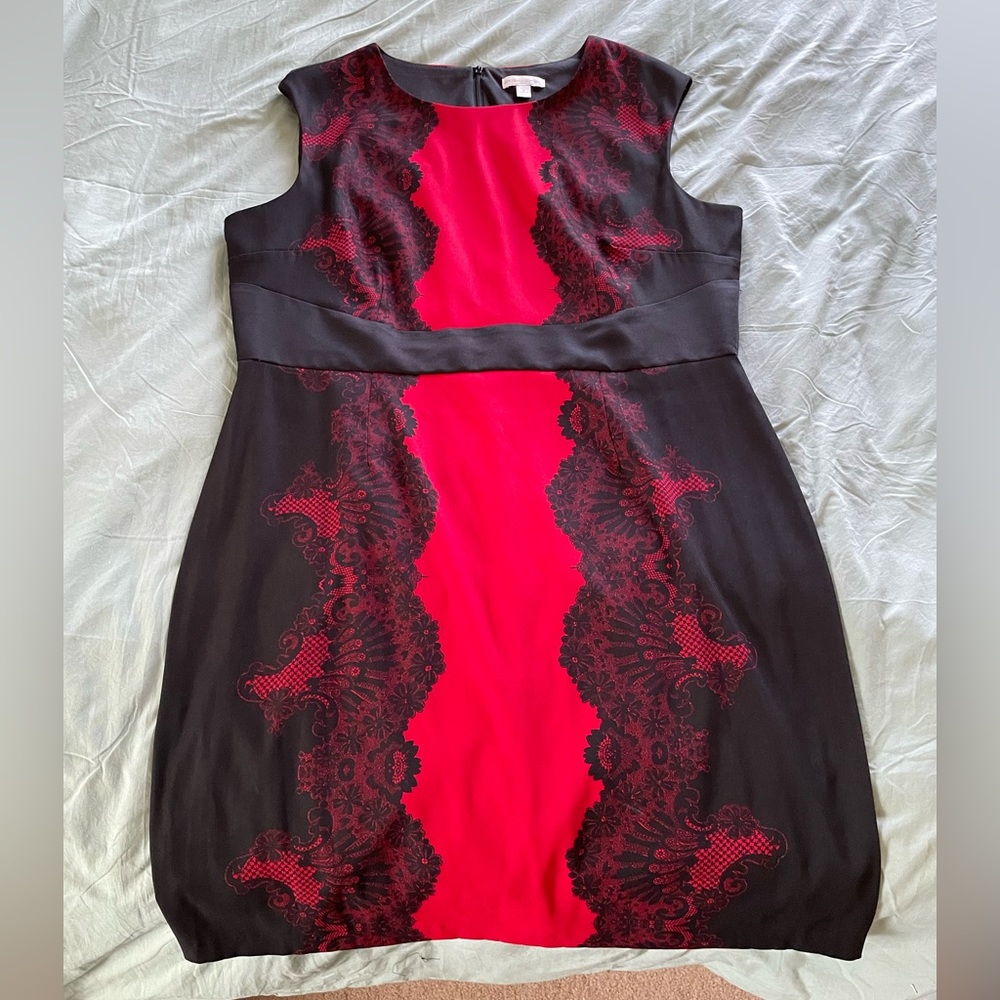 New York and Company Red and Black printed Dress, Size 18